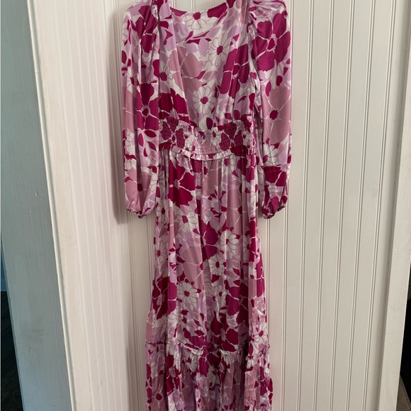 Pink Lily Multicolored Maxi Dress with Plunge Neckline and Bishop Sleeves - Picture 3 of 3